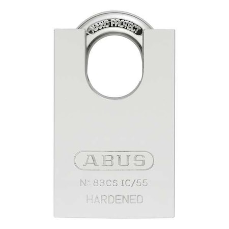 ABUS Padlock, Coreless, Partially Hidden Shackle, Rectangular Hardened Steel Body, Steel Shackle, 1 in W 83CSIC/55