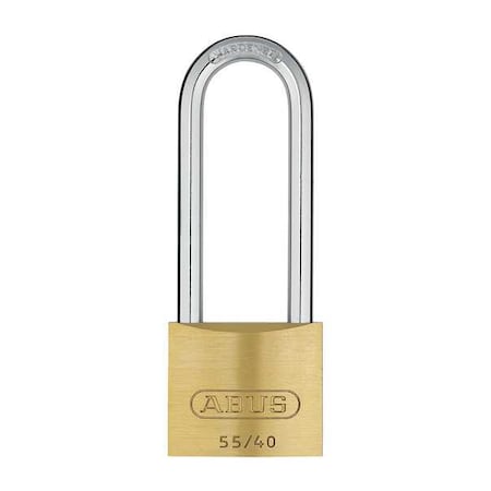 Abus Padlock, Keyed Different, Long Shackle, Rectangular Brass Body, Steel Shackle, 13/16 in W 55HB/40-63 KD