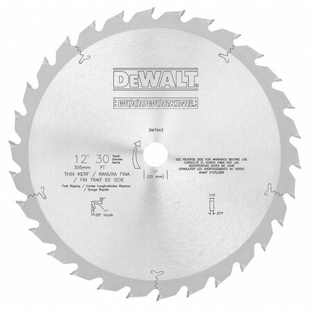 Dewalt 12" 30T Fast Ripping Woodworking Saw Blade DW7643
