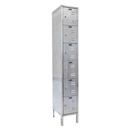 Hallowell Box Locker, 12 in W, 18 in D, 78 in H, (1) Wide, (6) Tier, Silver USS1288-6
