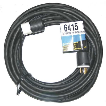 Southwire SOW Extension Cord, 10 AWG, Outdoor, 10/4, 1 Outlets, L14-30R, Black, Rubber, L14-30P, 50 ft 6415