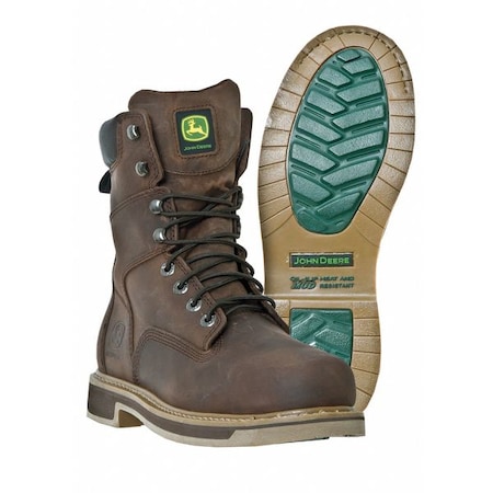 John Deere Size 9-1/2 Men's 8" Work Boot Steel Boots, Brown JD8304 9.5M