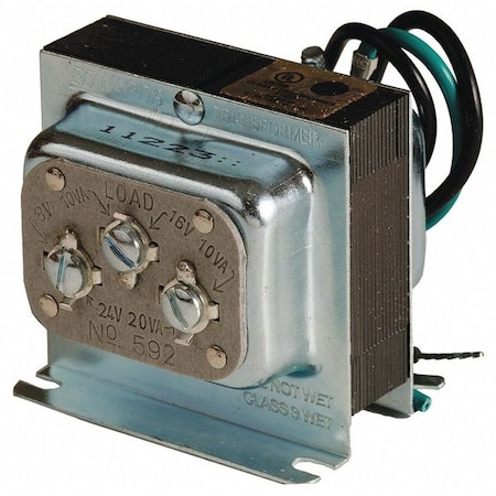 Edwards Signaling Class 2 Transformer, 10 VA at 16V AC, 10 VA at 8V AC, 20 VA at 24V AC, Not Rated, 8/16/24V AC, 120V AC 592