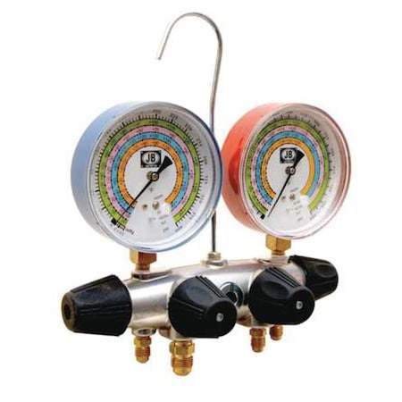 Jb Industries Manifold Gauge, 4-Valve 25708