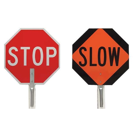 Brady Traffic Control Paddle, Black/Orange, Red/White, Aluminum, 5 ft Handle 57754