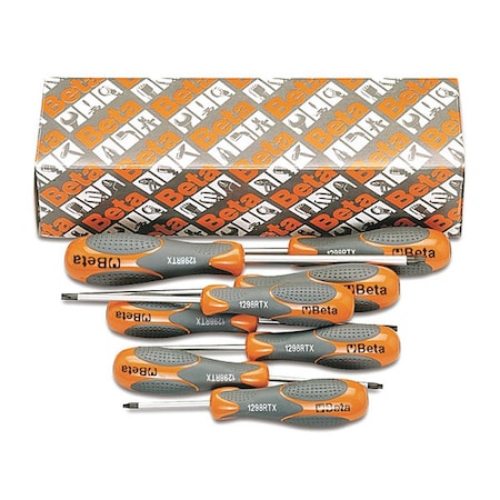 Beta Screwdriver Set, 1297TX/S12, 8 pcs. T9, T10, T15, T20 T25, T27, T30, T40 Round 012980308