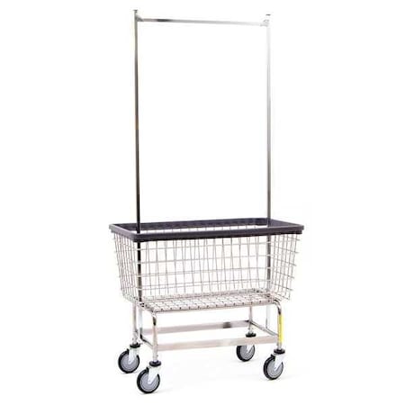 R&B Wire Products Wire Utility Cart with Double Pole Rack, 4.5 Bushel, Blue Basket, Gray Base/Rack 201GHB56G