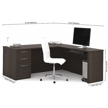Embassy L Shaped Desk Desk, L-Shaped, 71", Dark Chocolate, 76.2" D X 30.4" H, 71.1" W X Melamine 60892-79