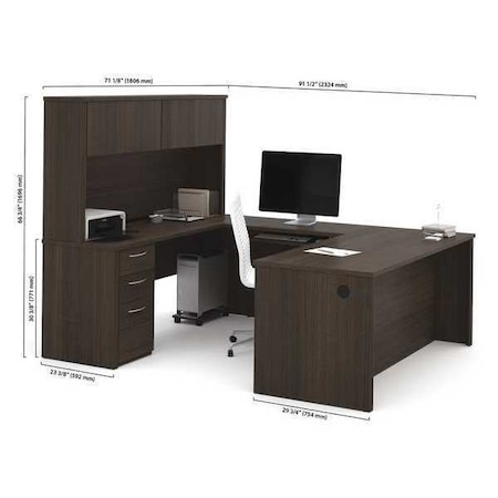 Embassy U Shaped Desk Desk, U-Shaped, 71", Dark Chocolate, 91-1/2" D X 66.8" H, 71.1" W X Melamine 60897-79
