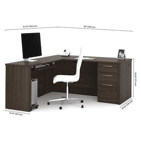 Bestar L Shaped Desk Desk, L-Shaped, 66", Dark Chocolate, 76.4" D X 30.4" H, 66" W X Melamine, Dark Chocolate 60852-79