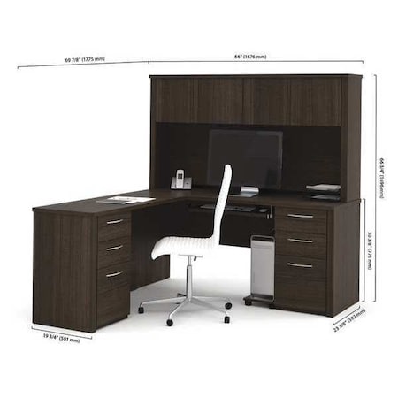 Embassy L Shaped Desk Desk, L-Shaped, 66", Dark Chocolate, 70" D X 66.8" H, 66" W X Melamine, Dark Chocolate 60853-79