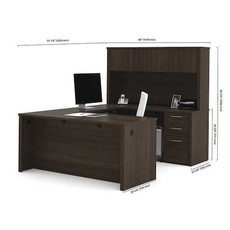 Embassy U Shaped Desk Desk, U-Shaped, 66", Dark Chocolate, 91.7" D X 66.8" H, 66" W X Melamine, Dark Chocolate 60857-79