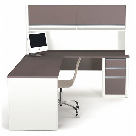 Connexion L Shaped Workstation Including Assembled Pedestal Workstation, L-Shape, Ped, Slt/Sandstone, 82.9" D X 93877-59