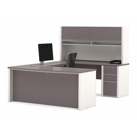 Connexion U Shaped Desk Workstation, U-Shaped, Slate/Sandstone, 92.6" D X 65.9" H, 71.1" W X Melamine 93879-59