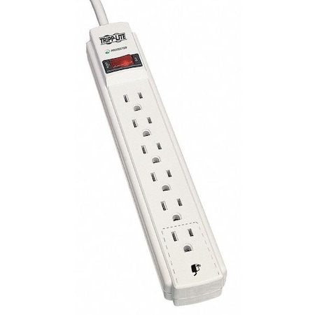 Tripp Lite Outlet Strip, Surge, 6 5-15R, 5-15P, 15 ft., Light Gray TLP615