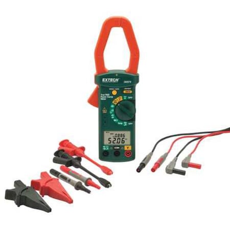 Extech Clamp-On Power Meter, Dual LCD, 600 kW, 1,000 A, CAT IV Safety Rating, 9V Battery Power Source 380976-K