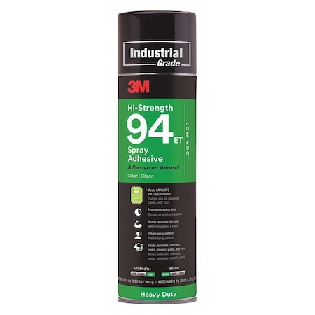 3M Spray Adhesive, Hi-Strength 94ET Series, Clear, 19 oz, Aerosol Can 94ET