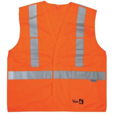 Viking Flame Resist Vest, Class 2, L/XL, Orange 6136FR-L/XL