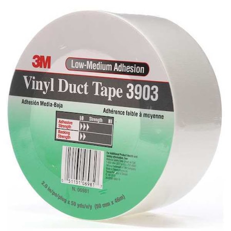 3M Duct Tape, White, 50 yd L, 2 in W 3903