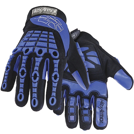 Hexarmor Chrome Series(R) Cut Resistant Impact Gloves, Synthetic Leather Palm, XL, Black/Blue 4024-XL (10)