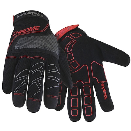 Hexarmor Chrome Series(R) Cut Resistant Gloves, Synthetic Leather Palm, M, Black/Red 4022-M (8)