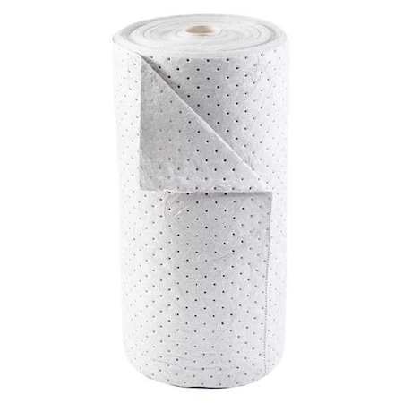 Brady Sorbent Roll, 38 gal, 30 in x 150 ft, Oil, White, Polypropylene BRO150
