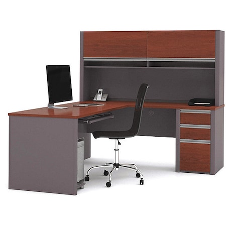 Bestar L Shaped Desk L-Shape Workstation, 82.9" D X 65.9" H, Bordeaux/Slate, Melamine 71.1" W X 93859-39