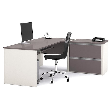Bestar L Shaped Desk L-Shape Workstation, 82.9" D X 30.4" H, 71.1" W X Melamine, Slate/Sandstone 93862-59