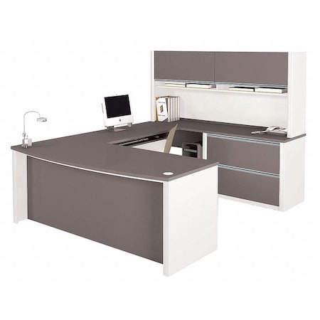 Bestar U Shaped Desk U-Shape Workstation, 92.6" D X 65.9" H, 71.1" W X Melamine, Slate/Sandstone 93863-59