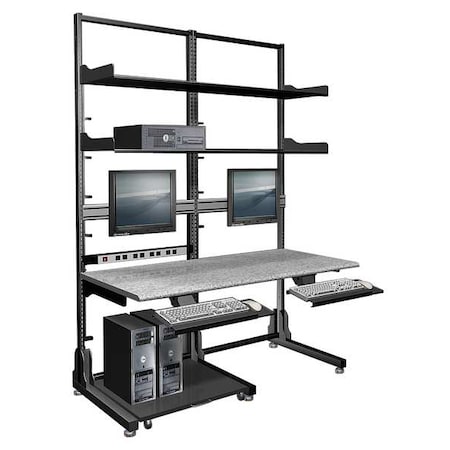 Hergo Computer Workstation, 35 in D X 87 in H, 60 in W X Laminate, Metal, Black, Gray 95-DUO84-600