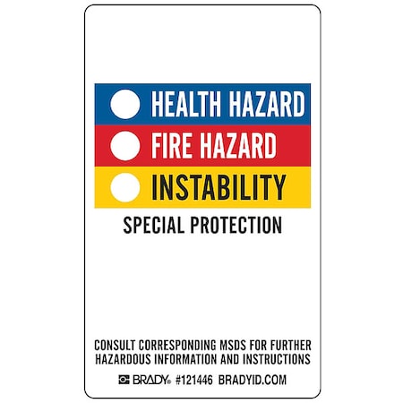 Brady Label, Hazardous, Write on, Vinyl, 3 in W, 5 in H 121446