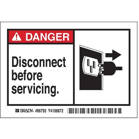 Brady Machine/Equipment Label, 3 1/2 in Height, 5 in English, 86793, PK5 86793