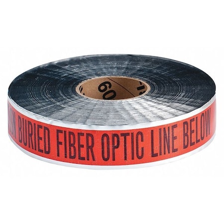 Zoro Select Underground Marking Tape, Caution Buried Fiber Optic Line Below, Orange, 2 in Wide x Aluminum 91606