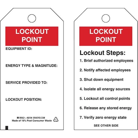 Brady Lockout Tag, 5-3/4 x 3 In, OSHA, Met, PK10 50194