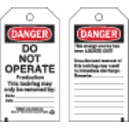 Brady Danger Tag, Polyester, 5 3/4 in H x 3 in W, Black/Red on White, Rectangle, 25 PK 50198