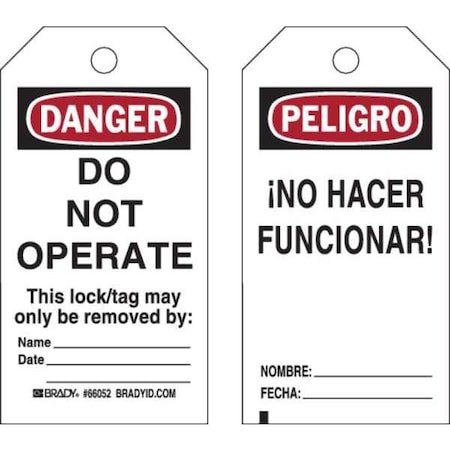 Brady Danger Tag, Polyester, 5 3/4 in H x 3 in W, Black/Red on White, Rectangle, 25 PK 66052