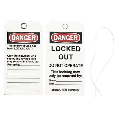Brady Danger Tag, 5-3/4 x 3 In, Cardstock, PK25 65455