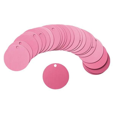 Brady Blank Tag, Aluminum, 1 1/2 in H x 1 1/2 in W, 1 1/2 in Dia., Pink, Round, 25 PK 87603