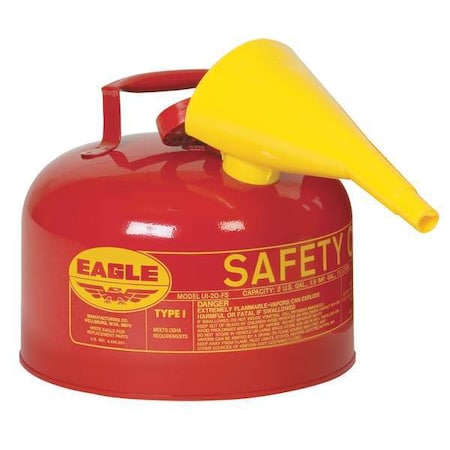 Eagle Mfg Type I Safety Can, Galvanized Steel, 2.5 gal, Self-Closing LId, Includes Funnel, Red, Flammables UI25FS