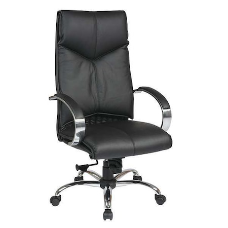 Office Star Exec Chair, Leather, Black, 16-19" Seat Ht, Back Width: 20" 8200