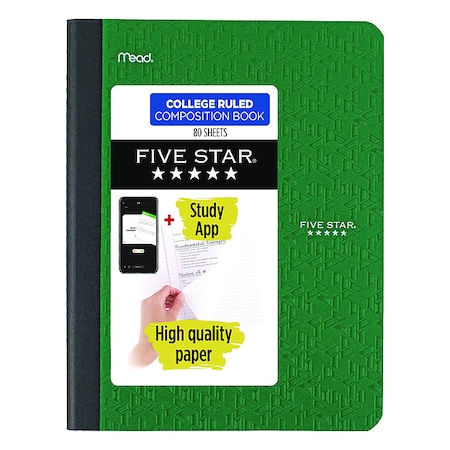 Five Star Composition Book, Medium/College Rule, Randomly Assorted Cover Color, (80) 9.75 x 7.5 Sheets 850065