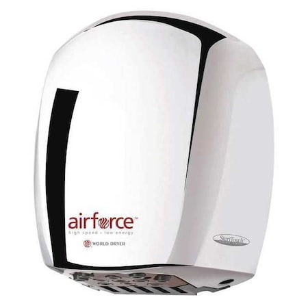 World Dryer Automatic Hand Dryer, 110-120V, Brite Chrome, 12 sec Dry, 80, 110 to 120, Silver, Polished Chrome J-970A3