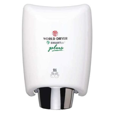 World Dryer Hand Dryer, 208-240V, Aluminum, White K4-974P2