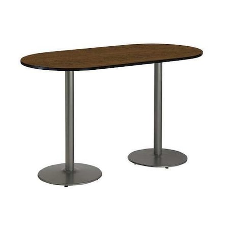 Kfi Racetrack Bistro Table, 72" W, 42" (Bar Height) H, Laminate Top, Walnut T3672R-B1922-SL-WL-38