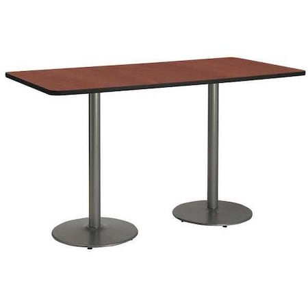 Kfi Rectangle KFI 36" x 72" Pedestal Table with Mahogany Top, Round Silver Base, Bistro Height, 72 W T3672-B1922-SL-MH-38