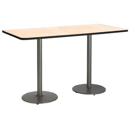 Kfi Rectangle KFI 36" x 72" Pedestal Table with Natural Top, Round Silver Base, Bistro Height, 72 W T3672-B1922-SL-NA-38
