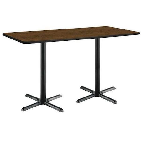 Kfi Rectangle KFI 36" x 72" Pedestal Table with Walnut Top, Black X-Base, Bistro Height, 72 W, 36 L T3672-B2025-BK-WL-38