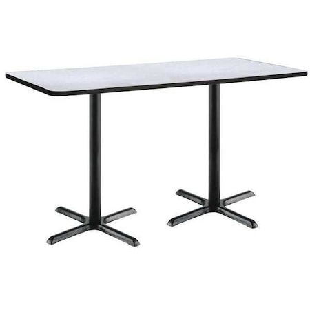 Kfi Rectangle KFI 36" x 72" Pedestal Table with Grey Nebula Top, Black X-Base. Bistro Height, 72 W T3672-B2025-BK-GYN-38
