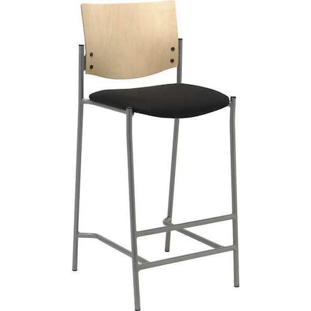 Kfi Barstool, w/Silver Frame, Wood Back, Color: Silver, Natural, Black BR1310SL-SP22-2902