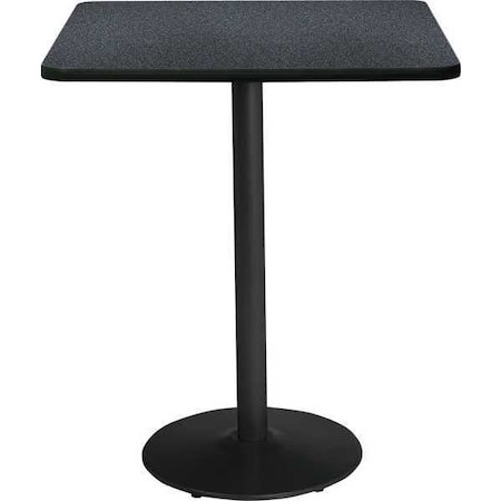 Kfi Square KFI 42" Square Breakroom Table with Graphite Nebula Top, Round Black Base, Bistro Height T42SQ-B1922-BK-GRN-38